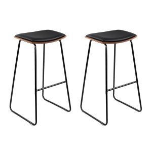 Artiss Set of 2 Backless PU Leather Bar Stools – Black and Wood