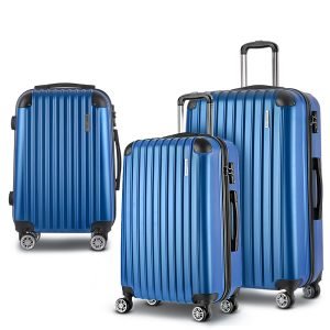 Wanderlite Luggage Set 3pc 20″ 24″ 28″ Suitcase Hardcase Trolley Travel Blue