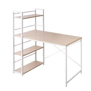 Artiss Metal Desk with Shelves – White with Oak Top
