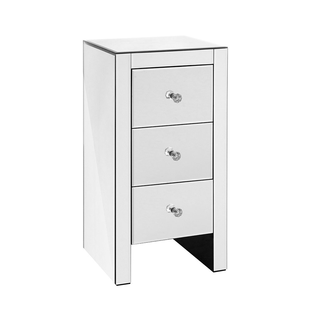 Artiss Bedside Table 3 Drawers Mirrored – QUENN Silver