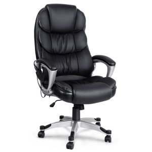 8 Point PU Leather Reclining Massage Chair – Black