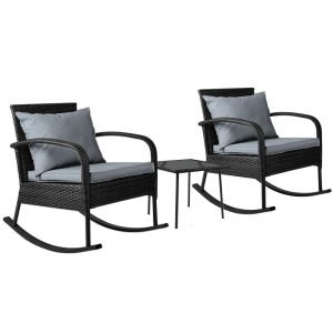 Gardeon 3 Piece Outdoor Chair Rocking Set – Black