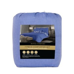 Royal Comfort Bamboo Cooling Reversible 7 Piece Comforter Set Bedspread – King – Royal Blue