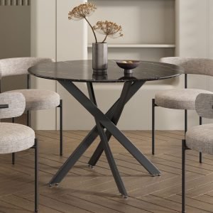 Round Marble-Effect Table – Black