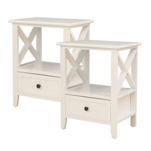 2-tier Bedside Table with Storage Drawer 2 PC – White
