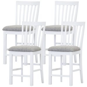 Laelia Tall Bar Chair Stool Set of 4 Solid Acacia Wood Coastal Furniture – White