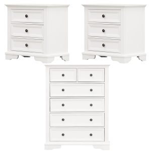 Celosia 2pc Bedside Tallboy 3pc Bedroom Set Nightstand Storage Cabinet – White