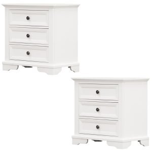 Celosia Bedside Table Set of 2pcs – 3 Drawers Storage Cabinet Nightstand – White
