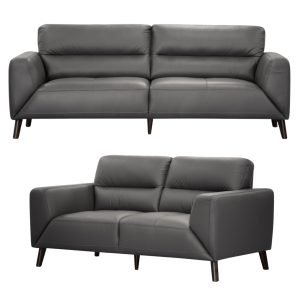Downy  Genuine Leather Sofa Set 3 + 2 Seater Upholstered Lounge Couch – Gunmetal