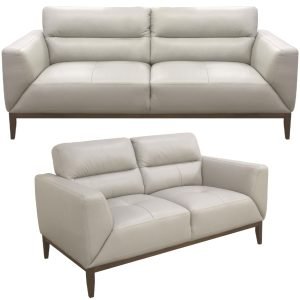 Downy  Genuine Leather Sofa Set 3 + 2 Seater Upholstered Lounge Couch – Silver