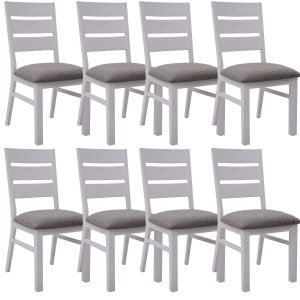 Plumeria Dining Chair Set of 8 Solid Acacia Wood Dining Furniture – White Brush