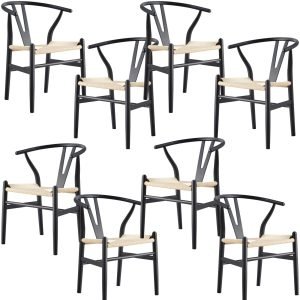 Anemone  Set of 8 Wishbone Dining Chair Beech Timber Replica Hans Wenger – Black