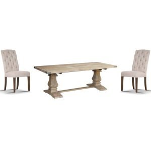 Gloriosa 9pc Dining Set 230cm Table 8 Beige Chair Solid Mango Wood – Honey Wash