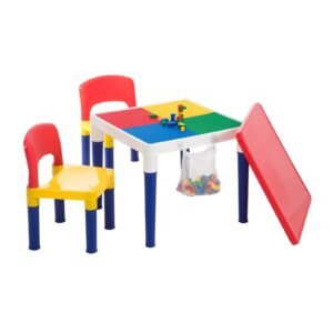 Children’s 2-in-1 Building Blocks Table & Chairs Set w/ 100 Blocks