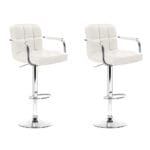 Artiss 2x Bar Stools Leather Gas Lift w/Armrest White