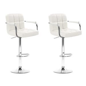 Artiss 2x Bar Stools Leather Gas Lift w/Armrest White