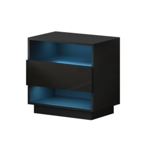 Artiss Bedside Table LED with 2 Shelves – HANA Black