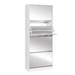 Artiss Shoe Rack Cabinet Mirror 60 Pairs White Rira