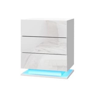 Artiss Bedside Table LED 3 Drawers – MORI White