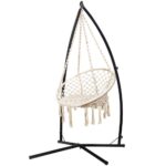 Gardeon Hammock Chair with Steel Stand Macrame Outdoor Swinging Cream