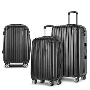 Wanderlite Luggage Set 3pc 20″ 24″ 28″ Suitcase Hardcase Trolley Travel Black