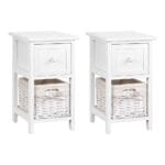 Artiss Bedside Table 1 Drawer with Basket Rustic White X2