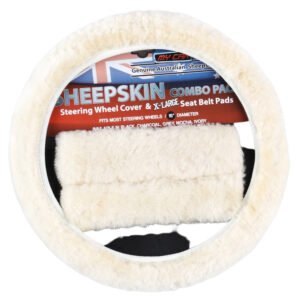 Sheepskin Steering Wheel Cover & Seat Belt Pads Combo Luxury – Ivory