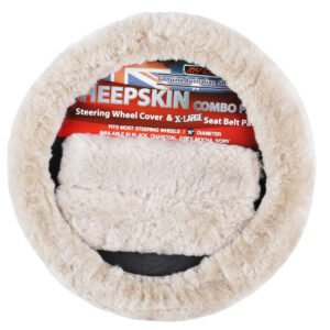 Sheepskin Steering Wheel Cover & Seat Belt Pads Combo Luxury – Mocha