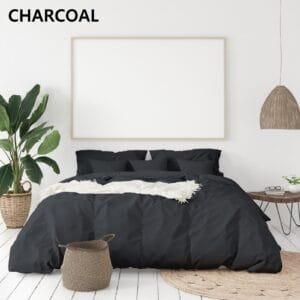 Balmain 1000 Thread Count Hotel Grade Bamboo Cotton Quilt Cover Pillowcases Set – Queen – Charcoal