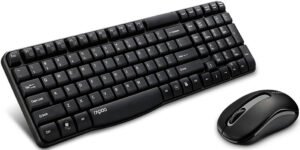 RAPOO X1800S 2.4GHz Wireless Optical Keyboard Mouse Combo Black – 1000DPI Nano Receiver 12m Battery