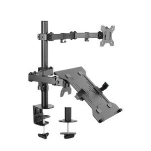 Brateck Monitor Stand Economical Double Joint Articulating Steel Monitor Arm with Laptop Holder Fit Most 13′-32′ Monitors, Up to 8kg/Screen