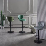 Bar Stools Kitchen Bar Stool Leather Barstools Swivel Gas Lift Counter Chairs x2 BS8405 Lightgreen
