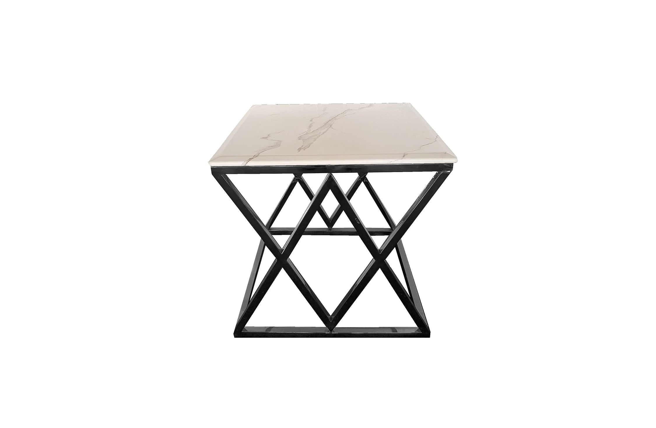 Alsea Side Table Black Base – White Marble