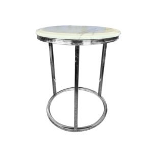 Kelly Side Table – White on Silver – 45cm