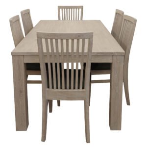 Foxglove 7pc Dining Set 190cm Table 6 PU Seat Chair Solid Mt Ash Wood – White