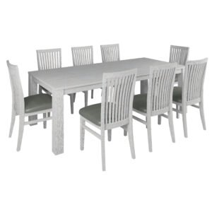 Foxglove 9pc Dining Set 225cm Table 8 PU Seat Chair Solid Mt Ash Wood – White