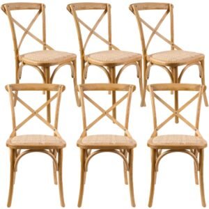 Aster Crossback Dining Chair Set of 6 Solid Birch Timber Wood Ratan Seat – Oak