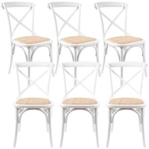 Aster Crossback Dining Chair Set of 6 Solid Birch Timber Wood Ratan Seat – White