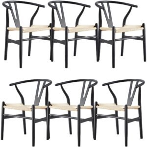 Anemone  Set of 6 Wishbone Dining Chair Beech Timber Replica Hans Wenger – Black