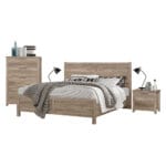 5 Pieces Bedroom Suite Natural Wood Like MDF Structure Double Size Oak Colour Bed, Bedside Table, Tallboy & Dresser
