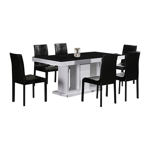 7 Pieces Dining Suite Dining Table & 6X Black Chairs in Rectangular Shape High Glossy MDF Wooden Base Combination of Black & White Colour 1 V43 DS ESPR 7Pc BL 10 6