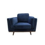Single Seater Armchair Sofa Modern Lounge Accent Chair in Soft Blue Velvet with Wooden Frame