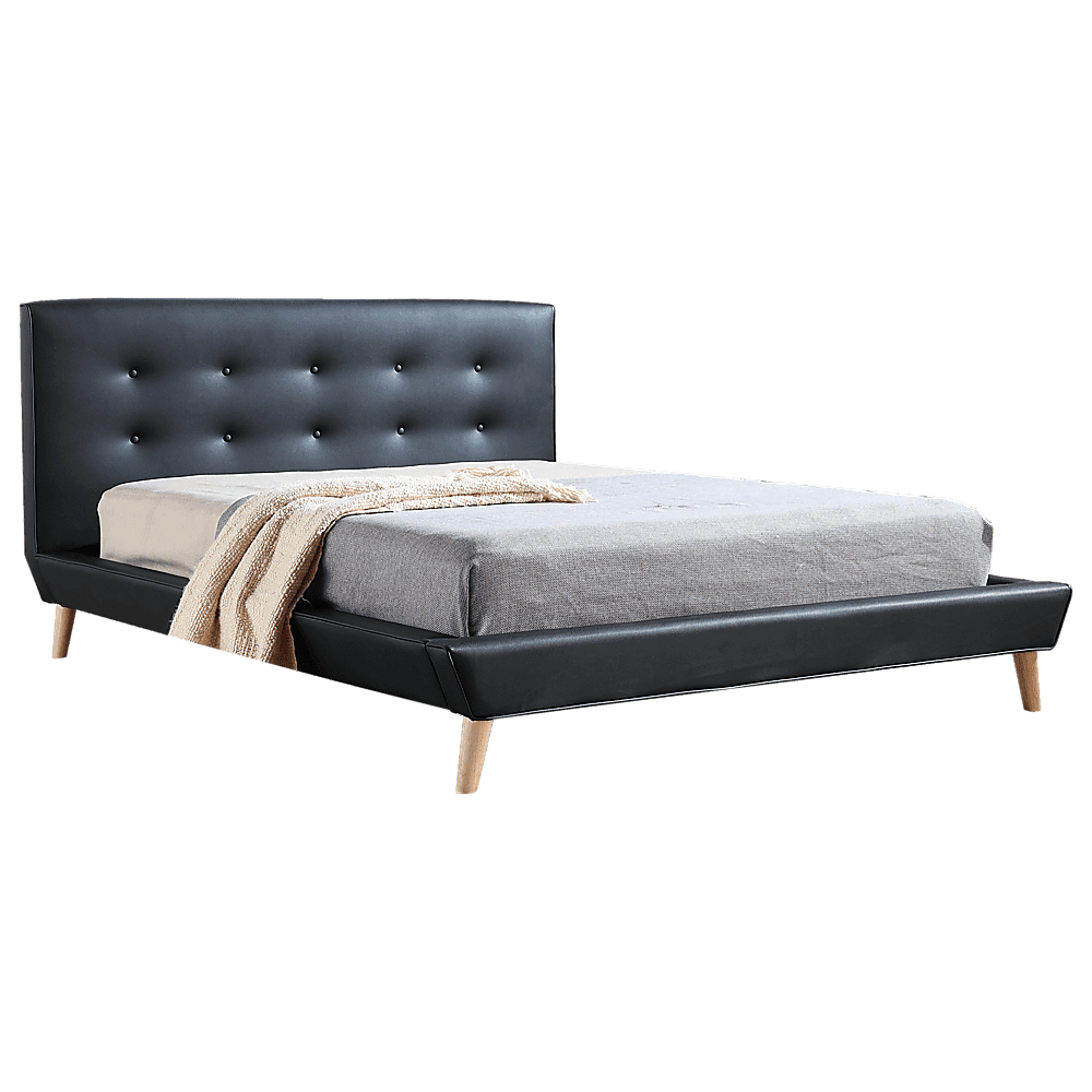 Queen PU Leather Deluxe Bed Frame Black