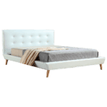 Queen PU Leather Deluxe Bed Frame White