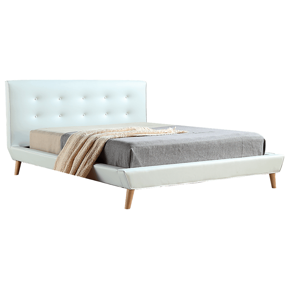 Queen PU Leather Deluxe Bed Frame White