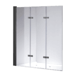 3 Fold Black Folding Bath Shower Screen Door Panel 1300mm x 1400mm