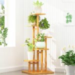 5 Tiers Vertical Bamboo Plant Stand Staged Flower Shelf Rack Outdoor Garden
