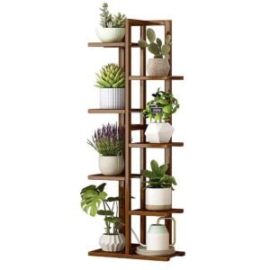 6 Tiers Vertical Bamboo Plant Stand Staged Flower Shelf Rack Outdoor Garden