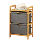 Bamboo Shelf with Storage Hamper – Wooden Organiser with 2 Removable Laundry Bags