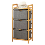 Bamboo Shelf with Storage Hamper – Wooden Organiser with 3 Removable Laundry Bags